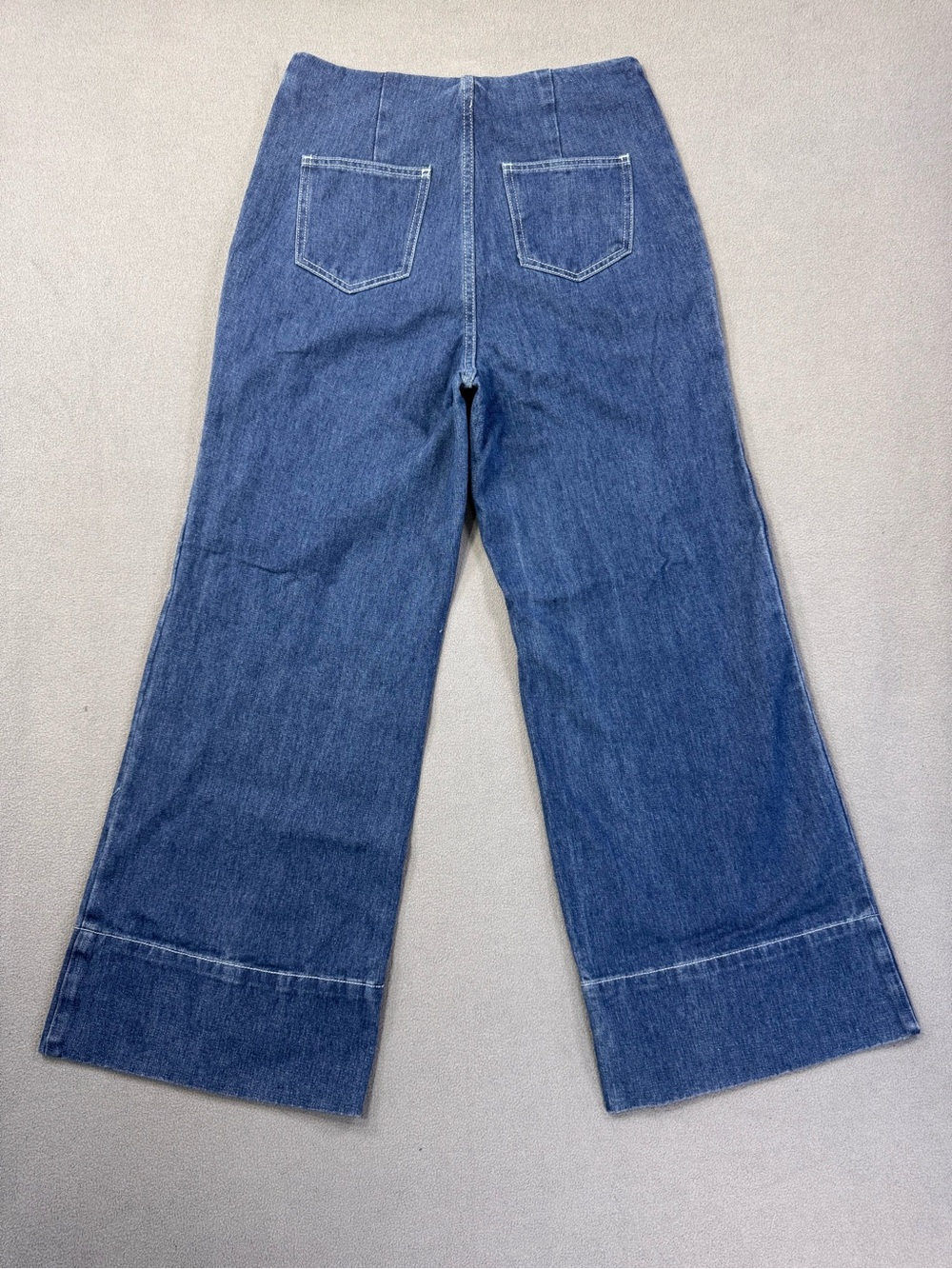 Cider Wide Leg Cropped Seam Panel Blue Denim 70’s Style Jeans, Size Medium - Picture 8 of 14